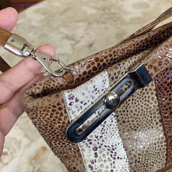 Vintage 1980s Due Fratelli Snakeskin Embossed Leather Dual Handle/ Shoulder Bag - Picture 10 of 15